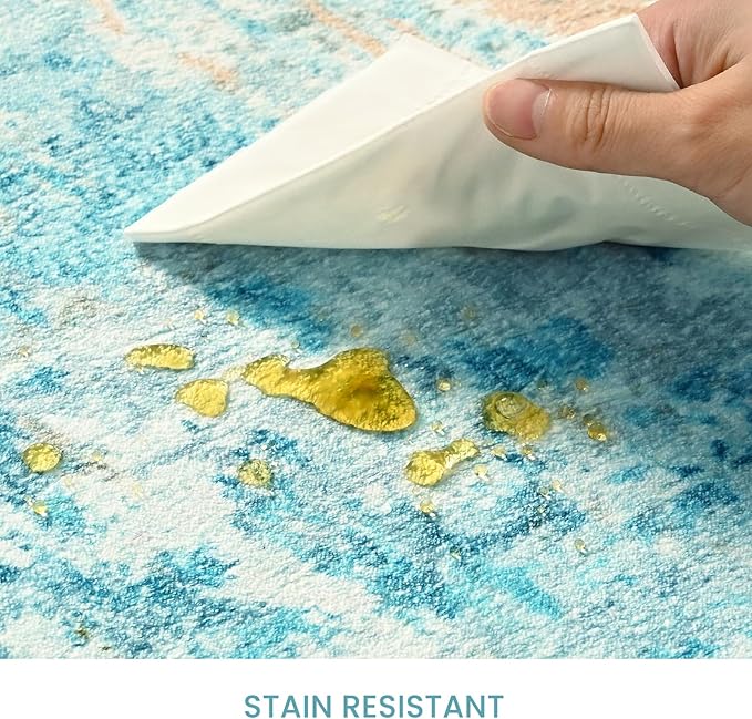 Runner Rug for Kitchen Teal Blue Hallways Runner Rug Non Slip 2'6''x8' Washable Long Runner Rugs with Rubber Backing Soft Abstract Carpet Runner for Entryway, Kitchen, Bedroom, Bathroom