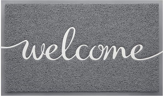 BeneathYourFeet Door Mat, Welcome Mat Low Profile Floor Mat Front Doormat Indoor and Outdoor Doormat Non Slip Rugs for Entryway, Patio, High Traffic Areas (36"x24", Grey-Welcome)