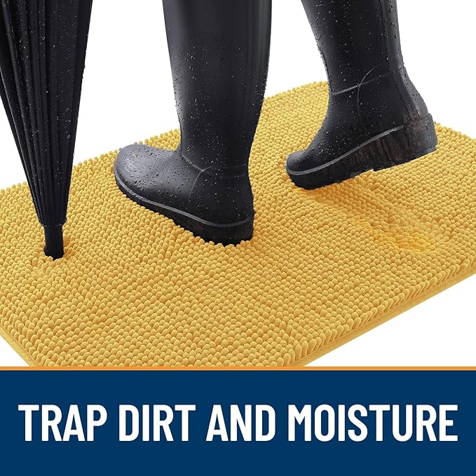 OLANLY Dog Door Mat for Muddy Paws 47x17, Absorbs Moisture and Dirt, Absorbent Non-Slip Washable Doormat, Quick Dry Chenille Mud Mat for Dogs, Entry Indoor Entryway Carpet for Inside Floor, Yellow