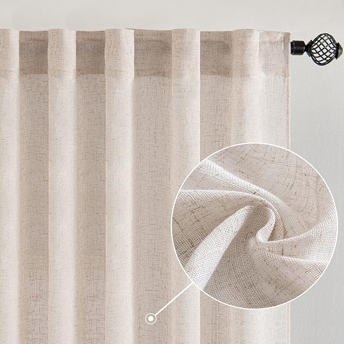MIULEE Natural White Linen Curtains 90 Inch Length 2 Panels for Bedroom Living Room, Soft Thick Linen Textured Window Drapes Semi Sheer Light Filtering Back Tab Rod Pocket Burlap Look Decor, W37xL90