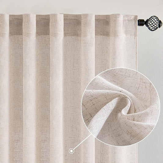 MIULEE Natural White Linen Curtains 72 Inch Length for Bedroom Living Room, Soft Thick Linen Textured Window Drapes Semi Sheer Light Filtering Rod Pocket Back Tab Farmhouse Cream Ivory, 2 Panels