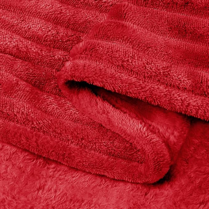 BEDELITE Fleece Blanket Twin Size – 3D Ribbed Jacquard Soft and Warm Decorative Fuzzy Blankets – Cozy, Fluffy, Plush Lightweight Throw Blankets for Couch, Bed, Sofa(Red, 60x80 inches)