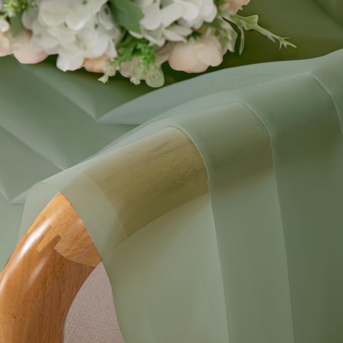 Simplebrand Sage Green Sheer Curtains 90 Inches Long 2 Panels, Light Filtering Rod Pocket Solid Color Window Sheer Curtain Panels, Elegant Curtains & Drapes for Living Room, Bedroom, 59" W x 90" L