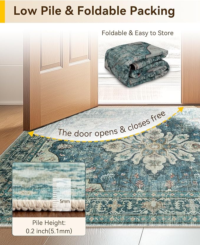 RELEANY Area Rugs 2'6''x8' Runner Rug Non Slip Washable for Kitchen Hallway Bedroom Beside Laundry Room Bathroom Rug, Floor Carpet, Dark Blue Vintage