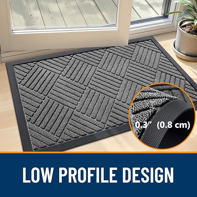 OLANLY Front Door Mat Outside Entrance 47x23, Absorbent, Heavy Duty Sturdy Natural Rubber Doormat Indoor Outdoor, Stain and Fade Resistant, Non-Slip Low Profile Floor Mat for Entryway, Grey Diamond