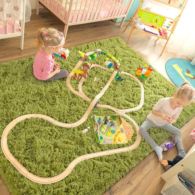 LOCHAS Ultra Soft Indoor Modern Area Rugs Fluffy Living Room Carpets for Children Bedroom Home Decor Nursery Rug 5.3x7.5 Feet, Green