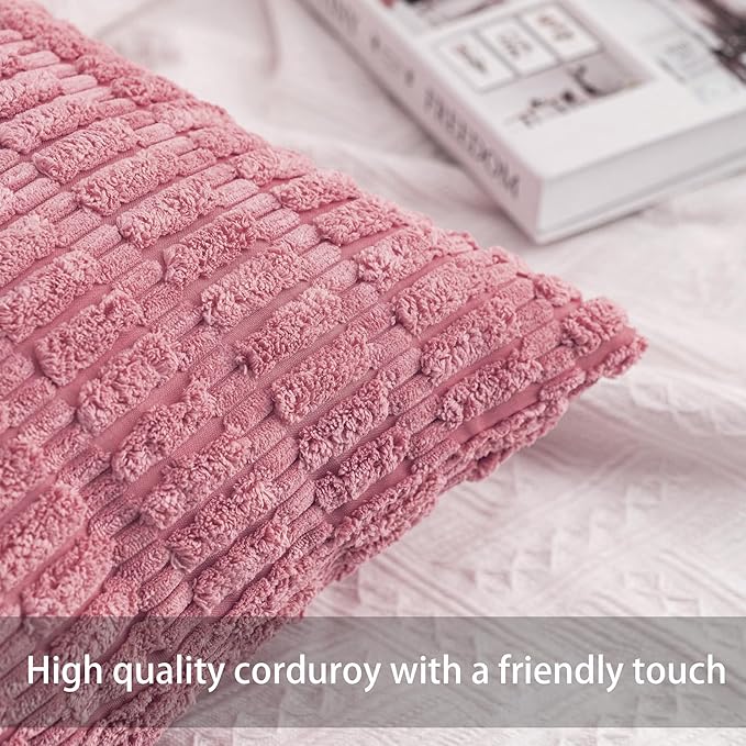 Pack of 2 Corduroy Decorative Throw Pillow Covers 12x24 Inch Soft Striped Pillow Covers Modern Farmhouse Home Decor for Sofa Living Room Couch Bed（Pink）