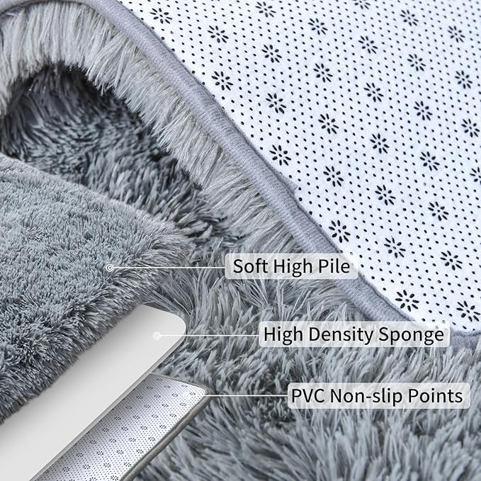 Soft Runner Rugs for Bedroom Hallways, 2x6 Grey Fluffy Shag Throw Area Rug Non Slip for Bedside Dorm, Long Shaggy Furry Carpet for Nursery Living Room