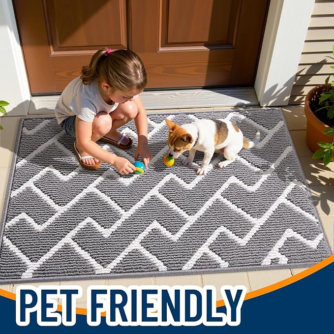 OLANLY Front Door Mat, Non-Slip Rubber Backing, Dirt Resistant and Absorbent, Washable, Easy to Clean Low-Profile Indoor Doormat for Back Door, Entryway, Inside Entrance, 59x35, Grey