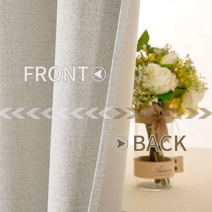 MIULEE Linen Texture Curtains for Bedroom Light Cream 100% Blackout Thermal Insulated Linen Curtains Grommet Room Darkening Drapes for Living Room Nursery 52x108 Inch (2 Panels)