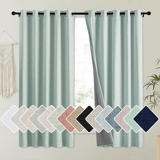 100% Absolutely Blackout Linen Curtains with Thermal Insulated Liner