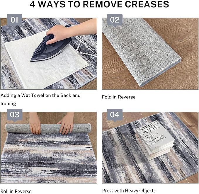 Lansny Modern Abstract Runner Rug 2.6x8, Grey Black Multi Washable Kitchen Runner Non-Slip Soft Hallway Rug Runner Thin Print Faux Wool Carpet for Entryway Bedroom Laundry Room Indoor Home Decor