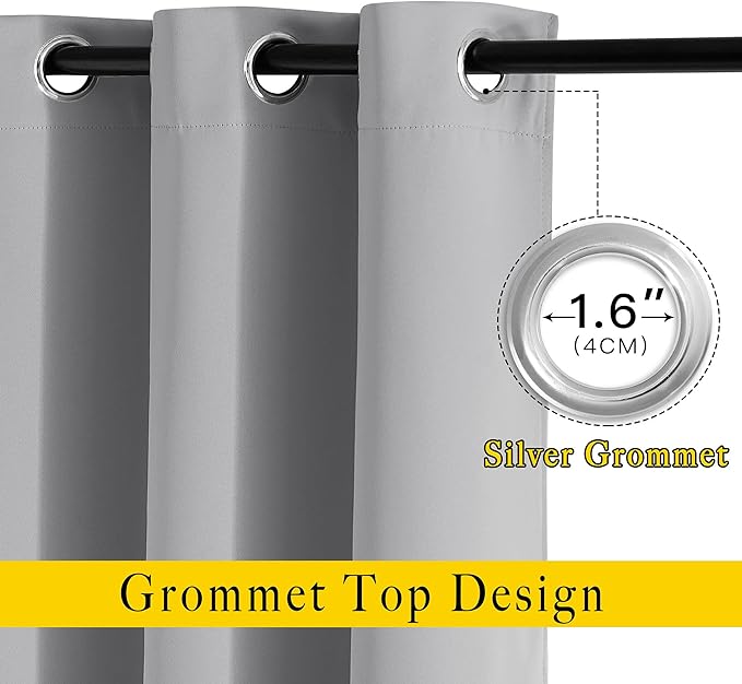 NICETOWN Blackout Window Curtains & Drapes 72" Long - Grommet Top Room Darkening Thermal Insulated for Bedroom/Living Room (2 Panels, 46 x 72 Inch, Silver Grey)