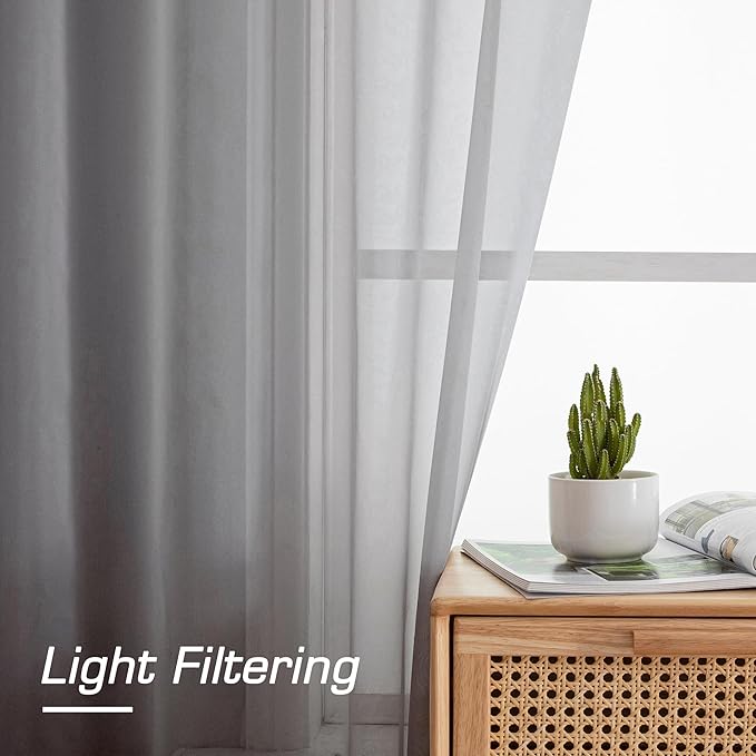 Simplebrand Grey Sheer Curtains 63 Inch Length 2 Panels, Rod Pocket Solid Color Window Sheer Curtain Panels, Elegant Curtains & Drapes for Living Room, Bedroom 2 Panels (Charcoal Grey, 42" W x 63" L)