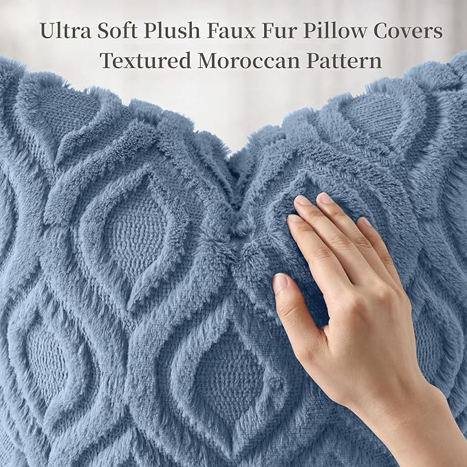 decorUhome Throw Pillow Covers 18x18 Inch Set of 2, Soft Plush Faux Wool Dusty Blue Solid Couch Pillow Covers, Accent Farmhouse Neutral Square Pillow Cases for Sofa Bed Living Room