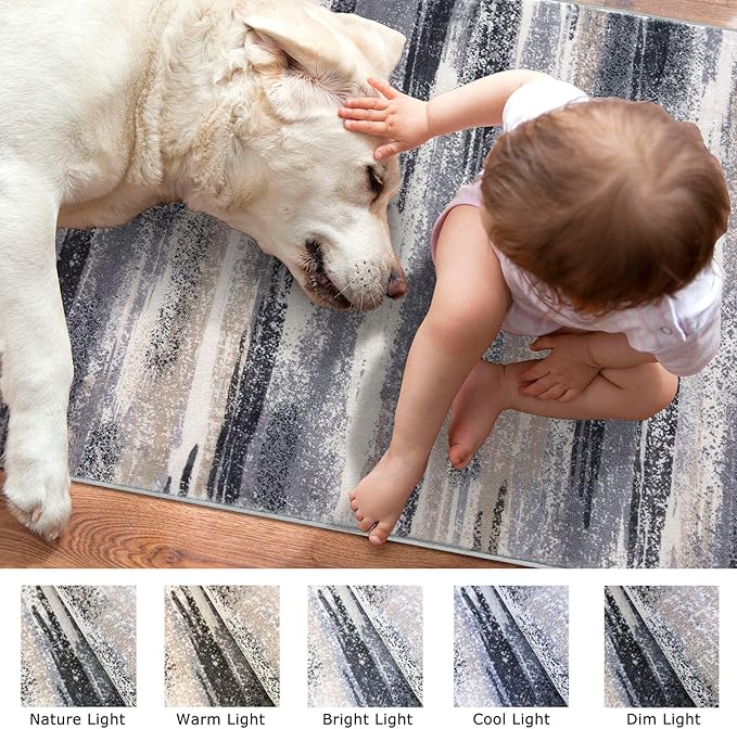 Lansny Modern Abstract Runner Rug 2x5, Grey Black Multi Washable Kitchen Runner Entryway Rug Mat Non-Slip Soft Hallway Rug Runner Thin Print Faux Wool Carpet for Bedroom Laundry Room Indoor