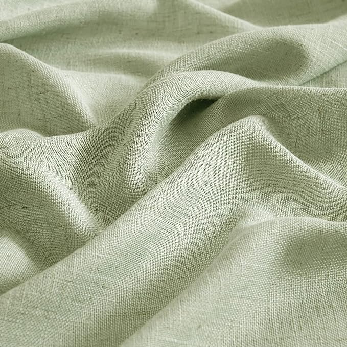 MIULEE Sage Green Short Linen Curtains 45 Inch Length 2 Panels for Kitchen Bedroom Bathroom, Soft Thick Linen Textured Basement Window Drapes Semi Sheer Light Filtering Back Tab Burlap Look Decor