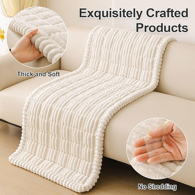 hyha Couch Covers for Dogs Washable, Non Slip Plush Dog Sofa Protectors, Fuzzy Pet Couch Covers for 3 Cushion Sofa Pet Friendly (White, 27.6" x 47")