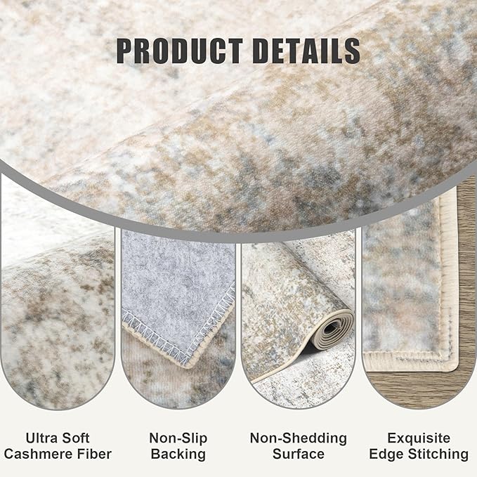 4x6 Area Rug Living Room Rug: Washable Modern Abstract Soft Thin Rug Indoor Floor No Slip Stain Resistant Carpet for Bedroom Dining Room Farmhouse Nursery Home Office - Brown Grey