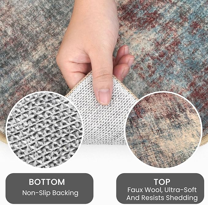 IOHOUZE Abstract Runner Rug 3x16 Ft Washable Runners for Hallways, Non Slip Kitchen Runner Printed Faux Wool Entryway Runner Indoor, Modern Abstract Floor Carpet for Hall Stair, Red/Multi