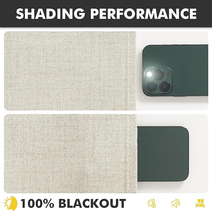 MIULEE 100% Blackout Linen Curtains for Bedroom, Linen Beige Solid Luxury Decor Thermal Insulation Room Darkening Drapes for Living Room Nursery Back Tab Rod Pocket 42 x 96 Inches, 2 Panels