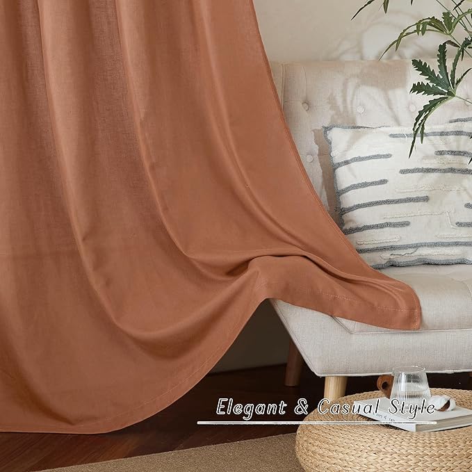 NICETOWN Caramel Linen Curtains for Kitchen, Thick Flax Small Window Treatments Semi Sheer Privacy Assured with Light Through for Cafe/Bathroom, W34 x L96, 2 Panels