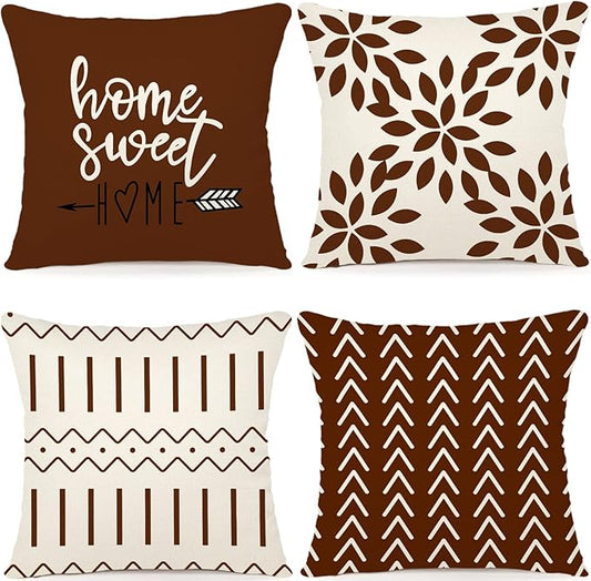 YCOLL Pillow Covers 20x20 Set of 4, Modern Sofa Throw Pillow Cover, Decorative Outdoor Linen Fabric Pillow Case for Couch Bed Car, Coffee