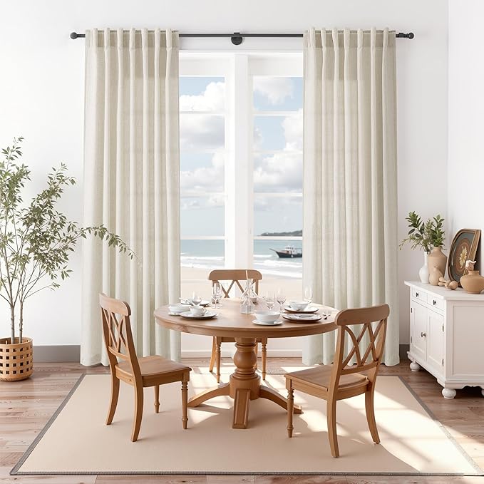 Nanspring Vanilla Linen Curtains for Living Room 108 Inches Long Modern Farmhouse Decor Light Filtering Semi Sheer Curtain Back Tab Luxury Floor to Ceiling High Window for Bedroom 52x108, 2 Panels