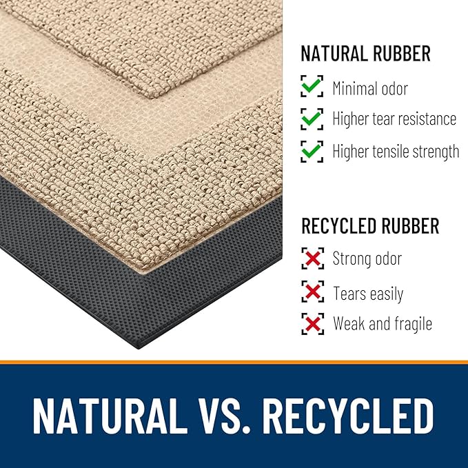 OLANLY Front Door Mat Indoor Outdoor Entrance, Waterproof All-Season, All-Weather Doormat, Sturdy Natural Rubber, Low Profile, Easy Clean Patio Porch Entryway Mat, 59x23, Off-White