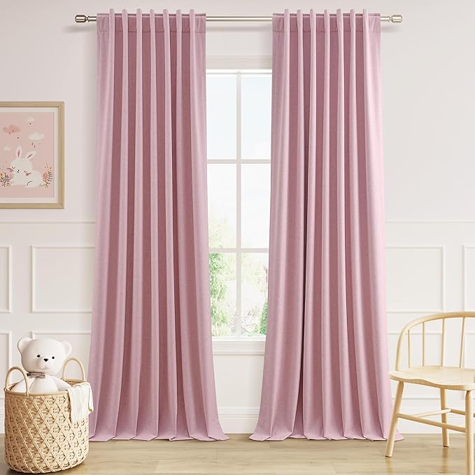 Guken 100% Blackout Curtains 102 Inch Length 2 Panels Set for Living Room Bedroom Back Tab Thermal Insulated Black Out Linen Drapes Room Darkening Rose,52x102