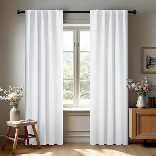 Deconovo Pure White Curtains for Living Room, Back Tab and Rod Pocket Curtain for Bedroom 84 Inches Long for Sliding Door, 42x84 Inch, 2 Panels