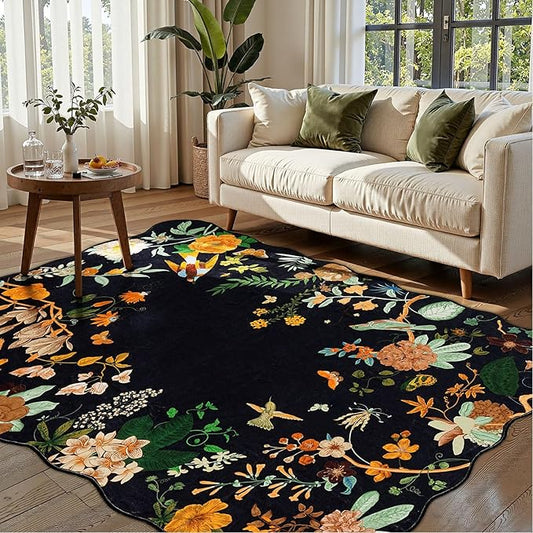 Rugflix 5x7 Floral Area Rug for Living Room, Bedroom, Machine Washable Rugs with Non-Slip Backing, Indoor Low Pile Carpet for Dining Room, Nursery, Kids Pet Friendly