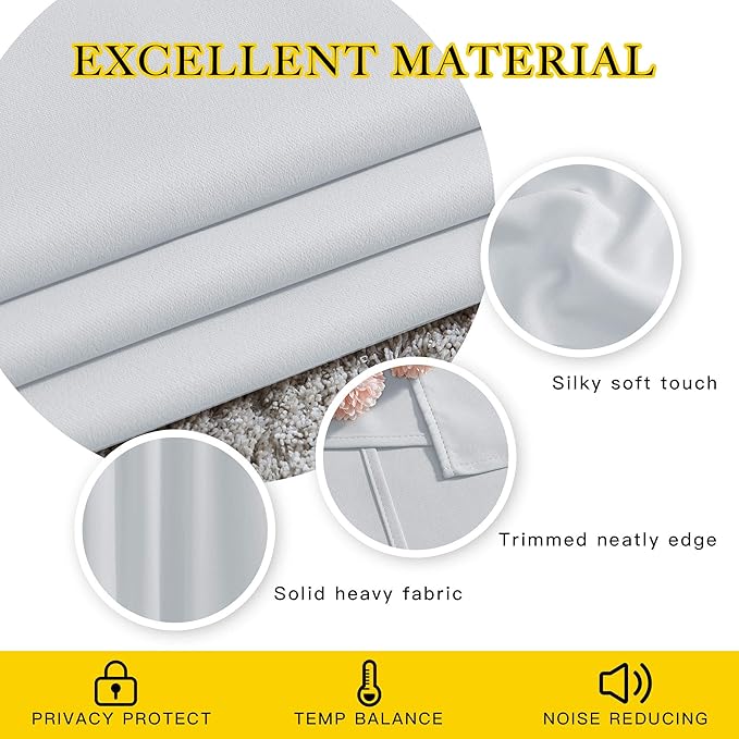 NICETOWN Greyish White Room Darkening Curtains Blackout 40 inch Curtains for Kitchen, Grommet Solid Window Treatments Sound Reducing for Bedroom, 2 Panels, W37 x L40, 2 Panels