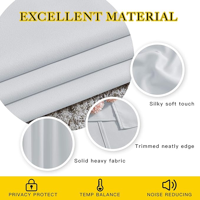 NICETOWN Blackout Living Room Curtains Greyish White - Home Fashion Ring Top Thermal Insulated Darkening Curtains for Bedroom/Living Room (2 Panels, W52 x L90, Greyish White)