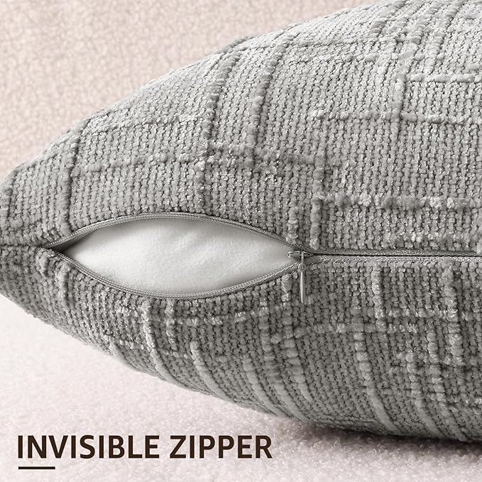 decorUhome Neutral Grey Chenille Euro Sham Throw Pillow Covers 26x26 Set of 2 Textured Soft Cozy Slubby Couch Pillow Covers Modern Farmhouse Boho Decorative Pillow Cases for Bed Sofa Living Room