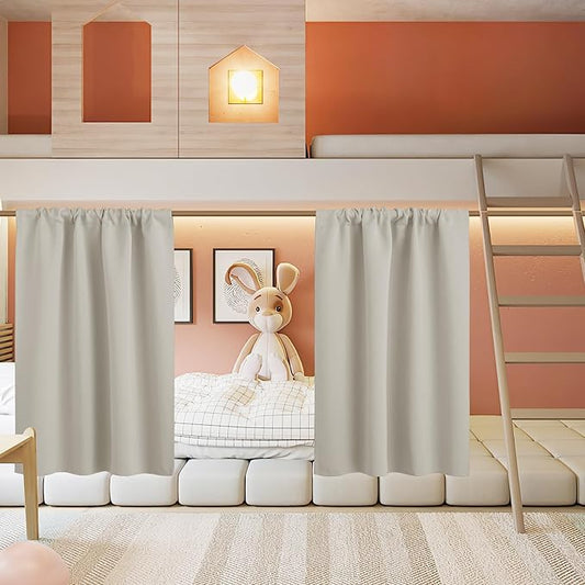 RYB HOME Basement Bathroom Kitchen Cafe Privacy Curtains, Short Insulating Light UV Heat Blocking Privacy Curtain Tiers for Laundry Room, Width 34 by Length 30, Natural, 2 Panels