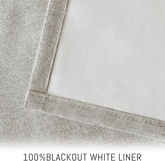 Yakamok Oatmeal Linen Curtains 100% Blackout 72 Inches Long,Room Darkening Textured Curtains for Living Room Thermal Grommet Bedroom Curtains 2 Panels with White Liner