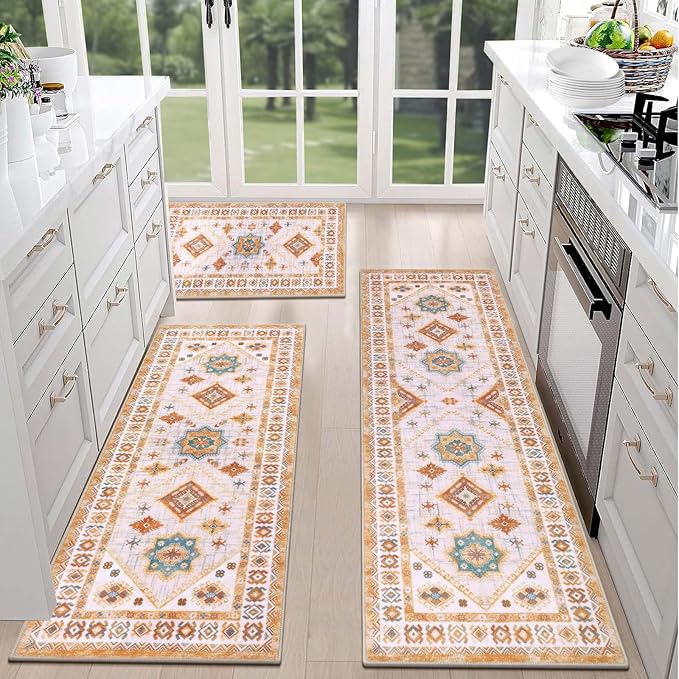 Boho Kitchen Rug Sets 3 Piece with Runner Non Slip Kitchen Rugs