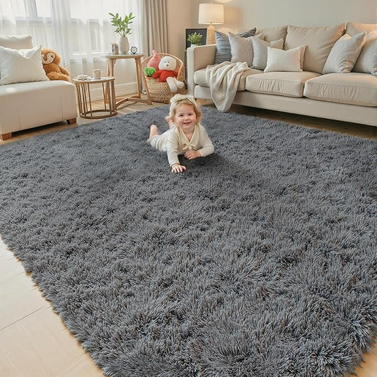 Rugs for Living Room 5x8, Alfombras para Salas Shag Large Plush Soft Area Rug, Shaggy Carpets for Bedroom, Kids Boys Girls Home Decor Aesthetic (Dark Grey, 5 x 8 Feet)