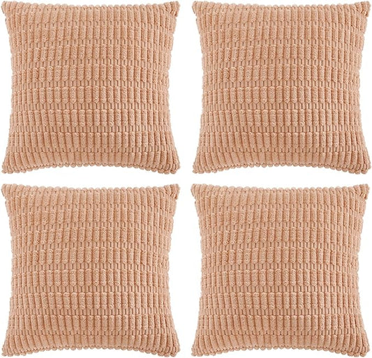 Fancy Homi 4 Packs Peach Decorative Throw Pillow Covers 18x18 Inch for Living Room Couch Bed, Rustic Modern Farmhouse Boho Home Decor, Soft Plush Corduroy Cute Accent Square Cushion Case 45x45 cm