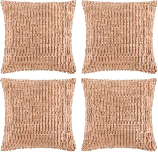 Fancy Homi 4 Packs Peach Decorative Throw Pillow Covers 24x24 Inch for Living Room Couch Bed, Rustic Modern Farmhouse Boho Home Decor, Soft Plush Corduroy Cute Square Accent Cushion Case 60x60 cm