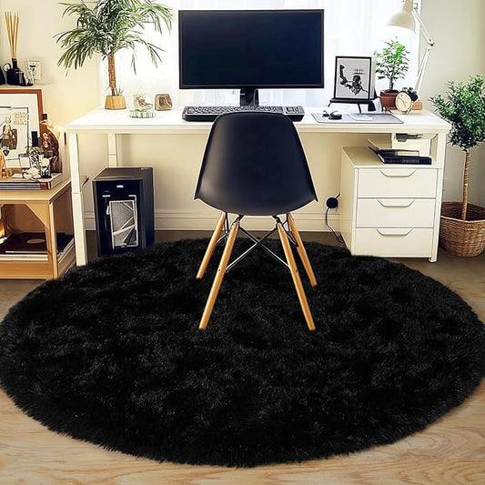 5'x5' Black Round Rug for Bedroom, Ultra Soft Fluffy Circle Rug for Kids Girls Boys Room, Cute Shag Rugs for Living Room Playroom Teen Room Home Decor Rug