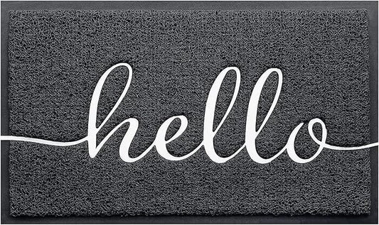 CozyBounty Door Mat Hello Mats Outdoor Indoor Non-Slip Doormat for Entryway Low-Profile Floor Mat for Yard, Garage, High Traffic Areas (30"x17.5", Black)