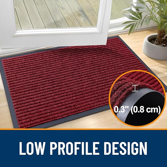 OLANLY Front Door Mat Indoor Outdoor Entrance, 2-Pack 71 x 23 Inch, Waterproof Heavy Duty Doormat, Fade Resistant, Low Profile, Easy Clean Patio Porch Welcome Floor Mats for Entry, Wine Red