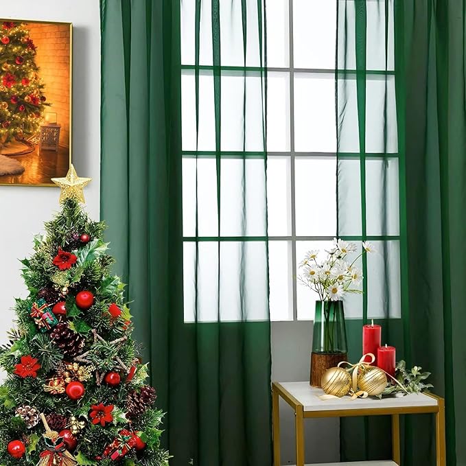 SpaceDresser Basic Rod Pocket Sheer Voile Window Curtain Panels White 1 Pair 2 Panels 70 Width 84 Inch Long for Kitchen Bedroom Children Living Room Yard(Foliage Green,70 W x 84 L)