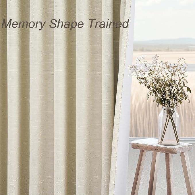 Topfinel Cream Black Out Curtains 96 Inch Long, 100% Blackout Thermal Insulated Natural Linen Pinch Pleat Viral Drapes with Hooks 2 Panel Sets, Burlap 8FT Back Tab Curtains for Living Room Bedroom