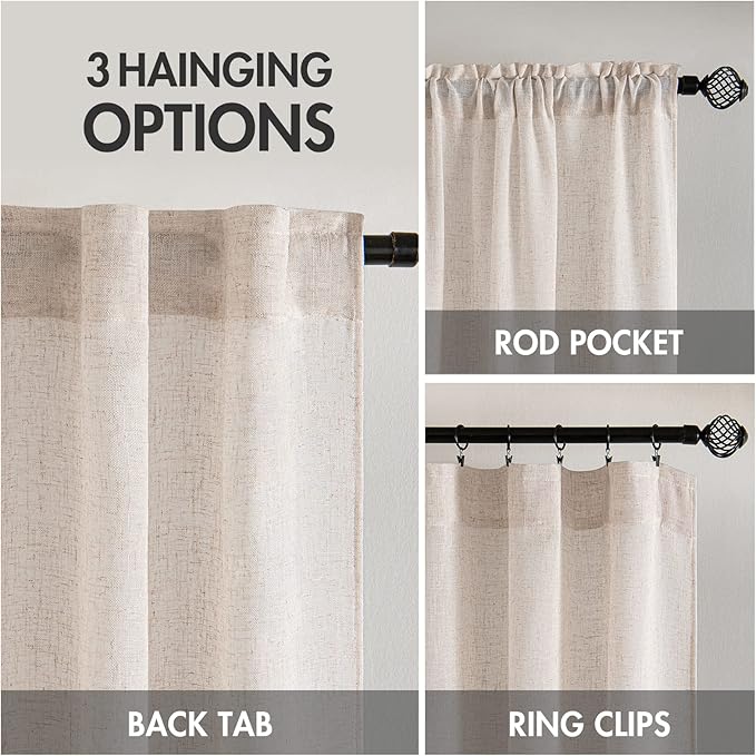 MIULEE Natural White Linen Curtains 72 Inch Length 2 Panels for Bedroom Living Room, Soft Thick Linen Textured Window Drapes Semi Sheer Light Filtering Back Tab Rod Pocket Burlap Look Decor, W37xL72