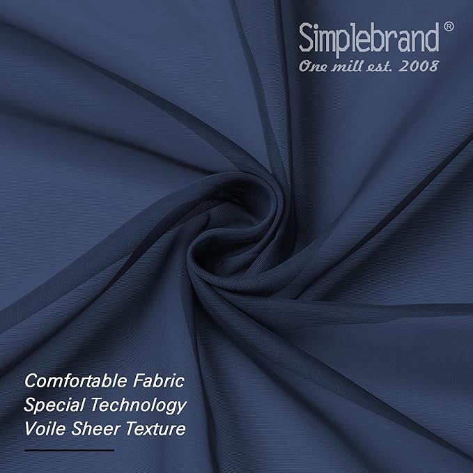 Simplebrand Blue Sheer Curtains 63 Inch Length 2 Panels, Rod Pocket Solid Color Window Sheer Curtain Panels, Elegant Curtains & Drapes for Living Room, Bedroom 2 Panels (Navy Blue, 42" W x 63" L)