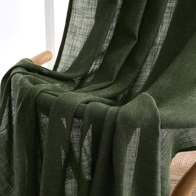 MIULEE Olive Green Linen Curtains 90 Inch Length 2 Panels for Bedroom Living Room, Soft Thick Linen Textured Window Drapes Semi Sheer Light Filtering Back Tab Rod Pocket Burlap Look Decor, W37xL90