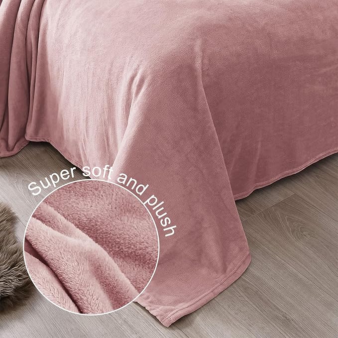 Exclusivo Mezcla Fleece Blanket King Size for Bed, Super Soft and Warm, All Season, Cozy, Plush, Lightweight, 90x104 Inches, Dusty Pink